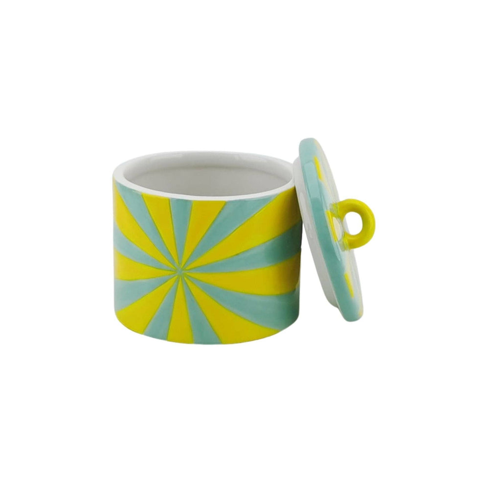 Pot Déco - Tourbillon - Dolomite - Jaune/Menthe - 11x11x11,5cm
