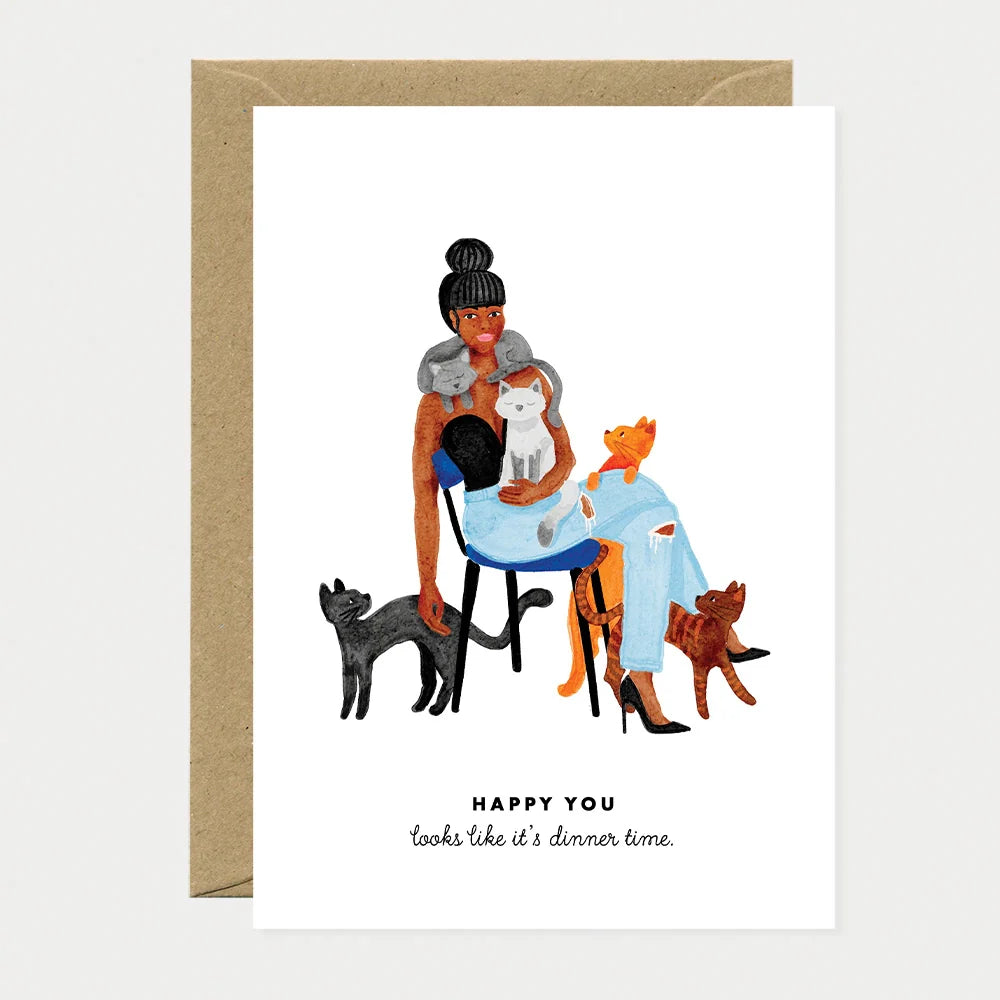 It's cat dinner time - Greeting card