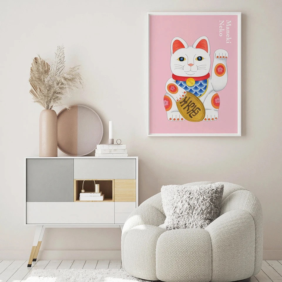 Impressão artística Gato Branco da Sorte