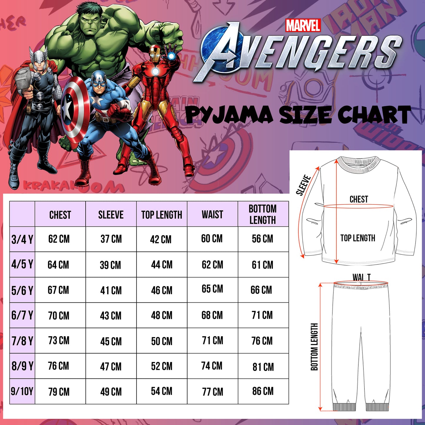 Marvel enfant Pyjama – bleu with Buttons