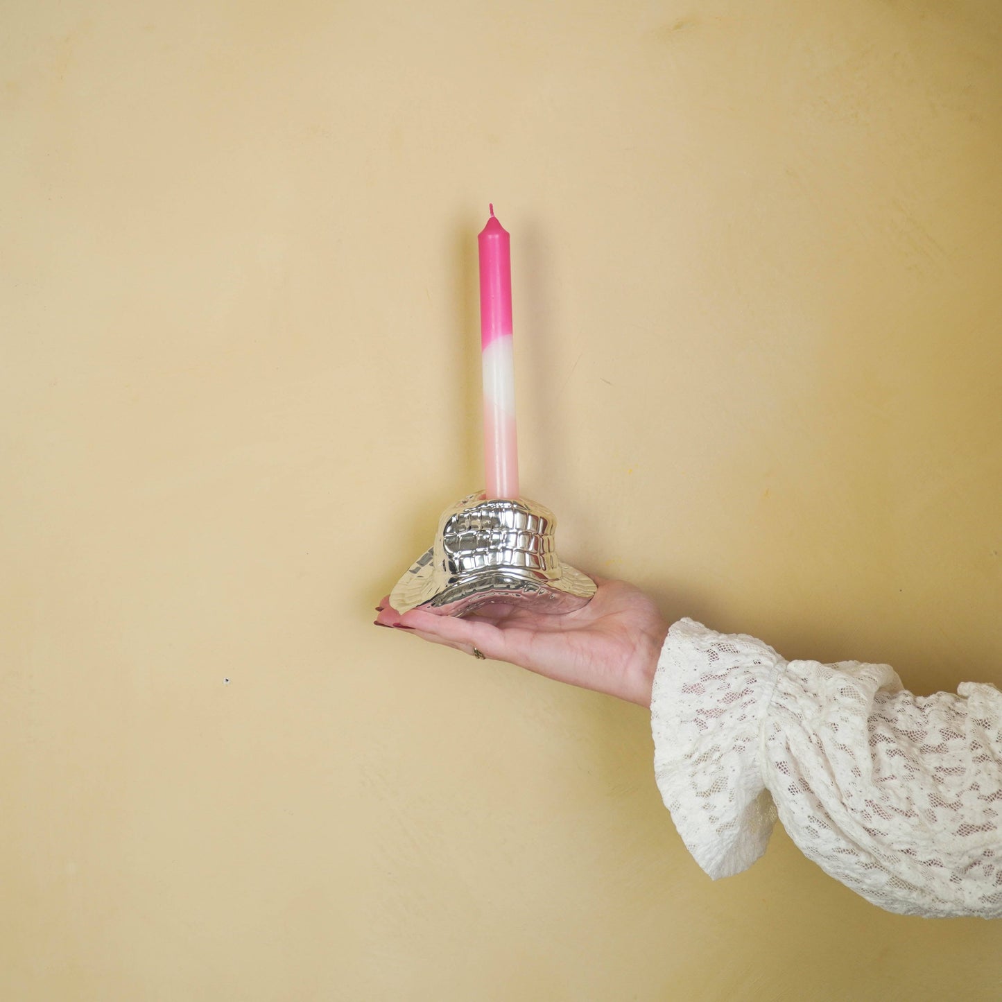 Candelabro - Sombrero de vaquero - Cerámica - Plata - 13,5 x 11 x 7 cm