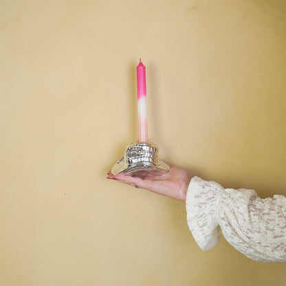 Candelabro - Sombrero de vaquero - Cerámica - Plata - 13,5 x 11 x 7 cm