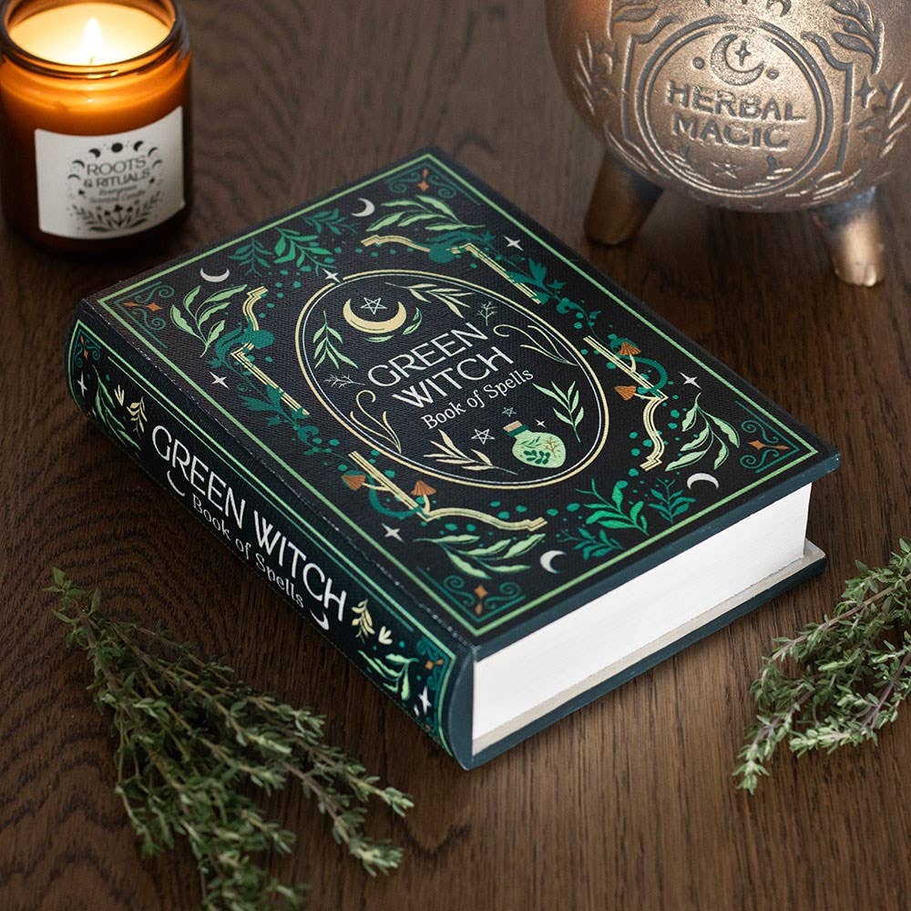 Green witch's book-shaped storage box