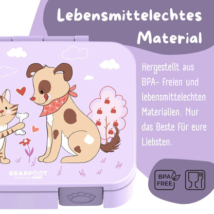 Brotdose mit Fächern, auslaufsicher - Hund & Katze lila