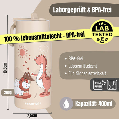 Thermo Kinder Trinkflasche Edelstahl - Dinos braun