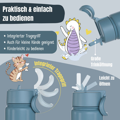 Thermo Kinder Trinkflasche Edelstahl - Hund & Katze blau