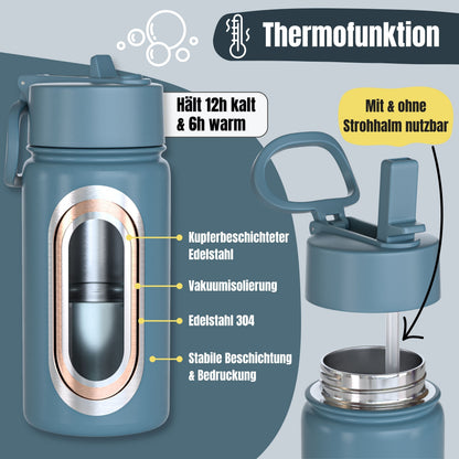 Thermo Kinder Trinkflasche Edelstahl - Hund & Katze blau