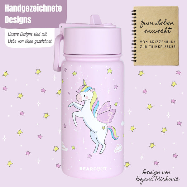 Thermo Kinder Trinkflasche Edelstahl - Einhorn lila