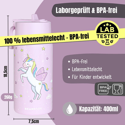Thermo Kinder Trinkflasche Edelstahl - Einhorn lila