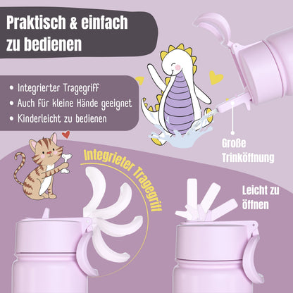 Thermo Kinder Trinkflasche Edelstahl - Hund&Katze lila