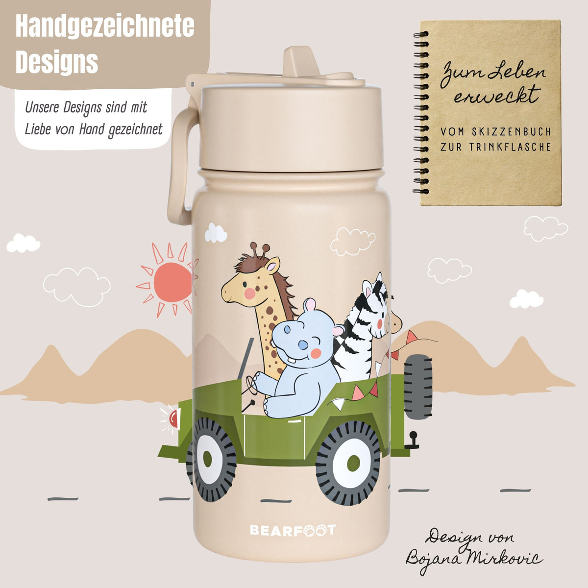 Thermo Kinder Trinkflasche Edelstahl - Safari braun