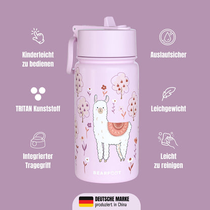 Thermo Kids Water Bottle Stainless Steel - Llama Purple