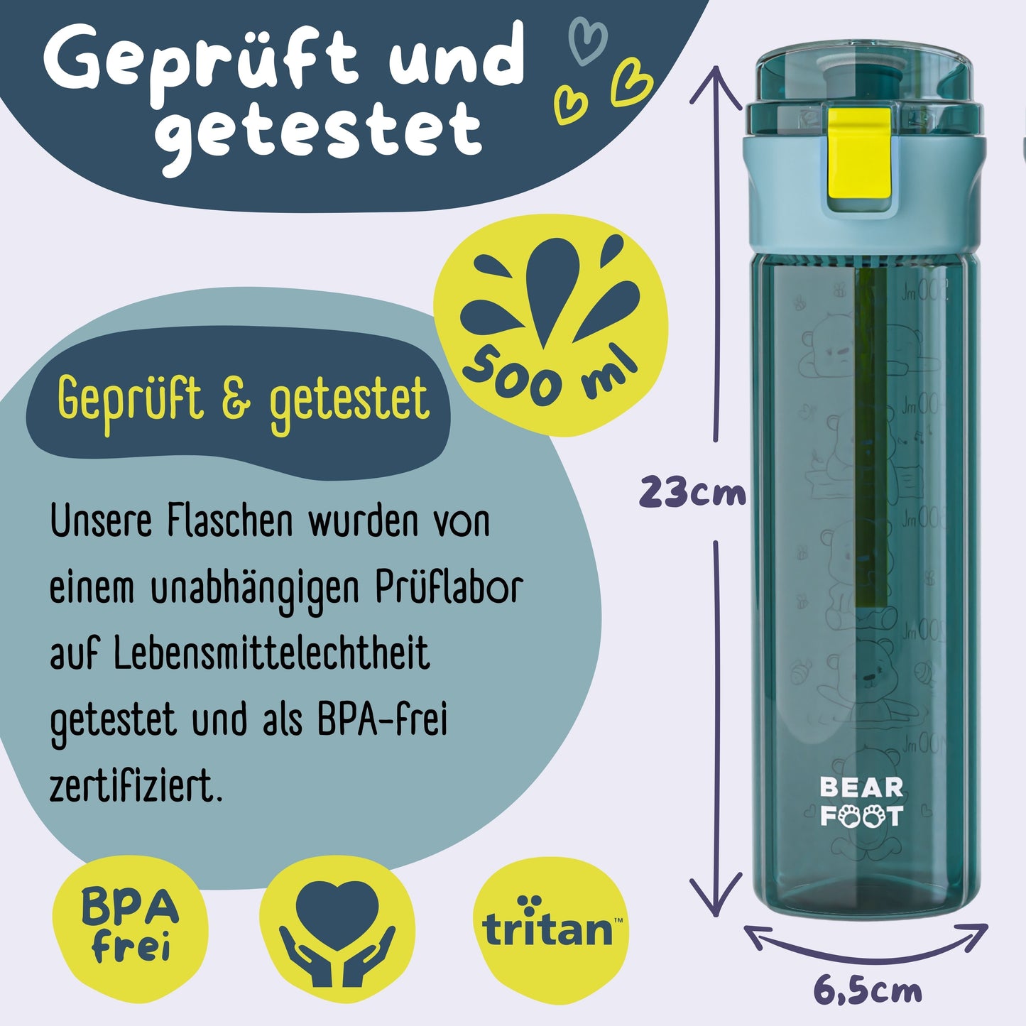 Kids' water bottle, 500ml, lightweight - Logo-blue