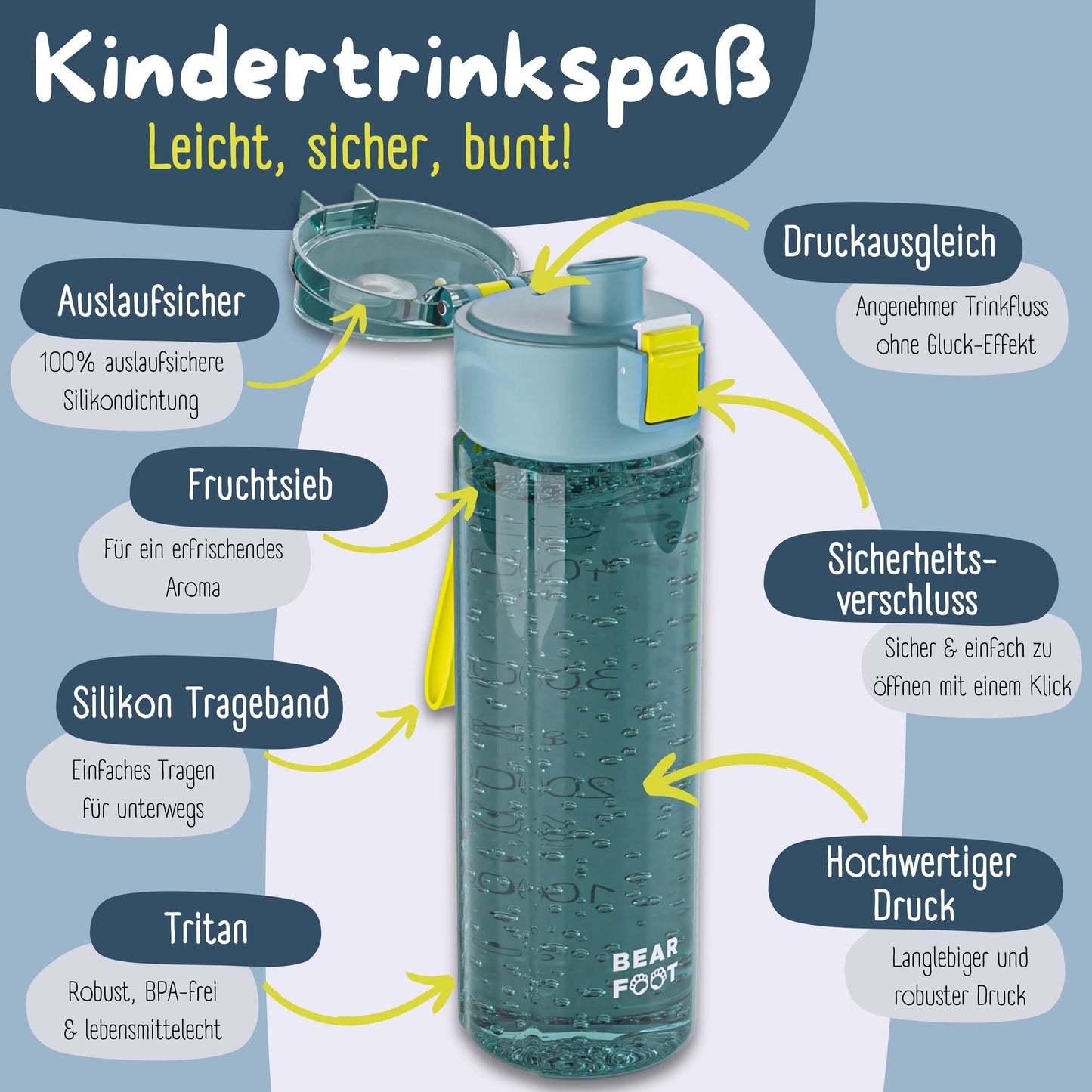 Kids' water bottle, 500ml, lightweight - Logo-blue