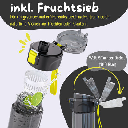 Children's drinking bottle, 500ml, lightweight - Dinosaurs-black