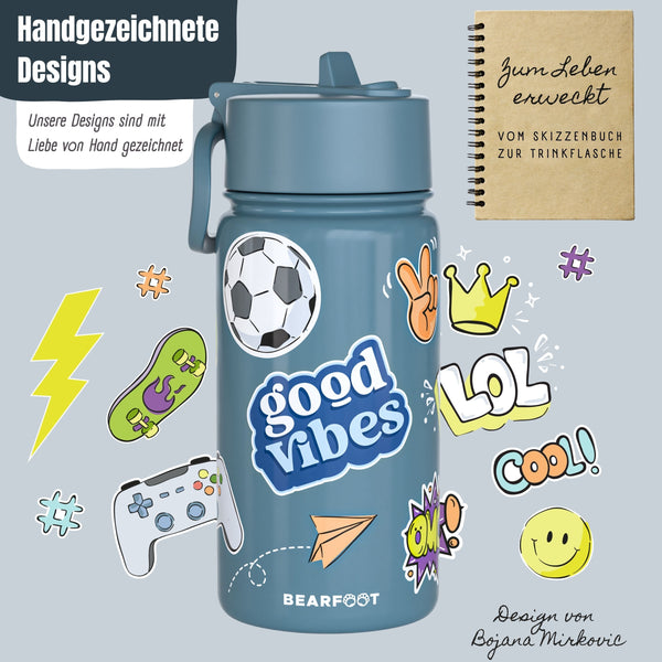 Thermo Kinder Trinkflasche Edelstahl - Sticker lila