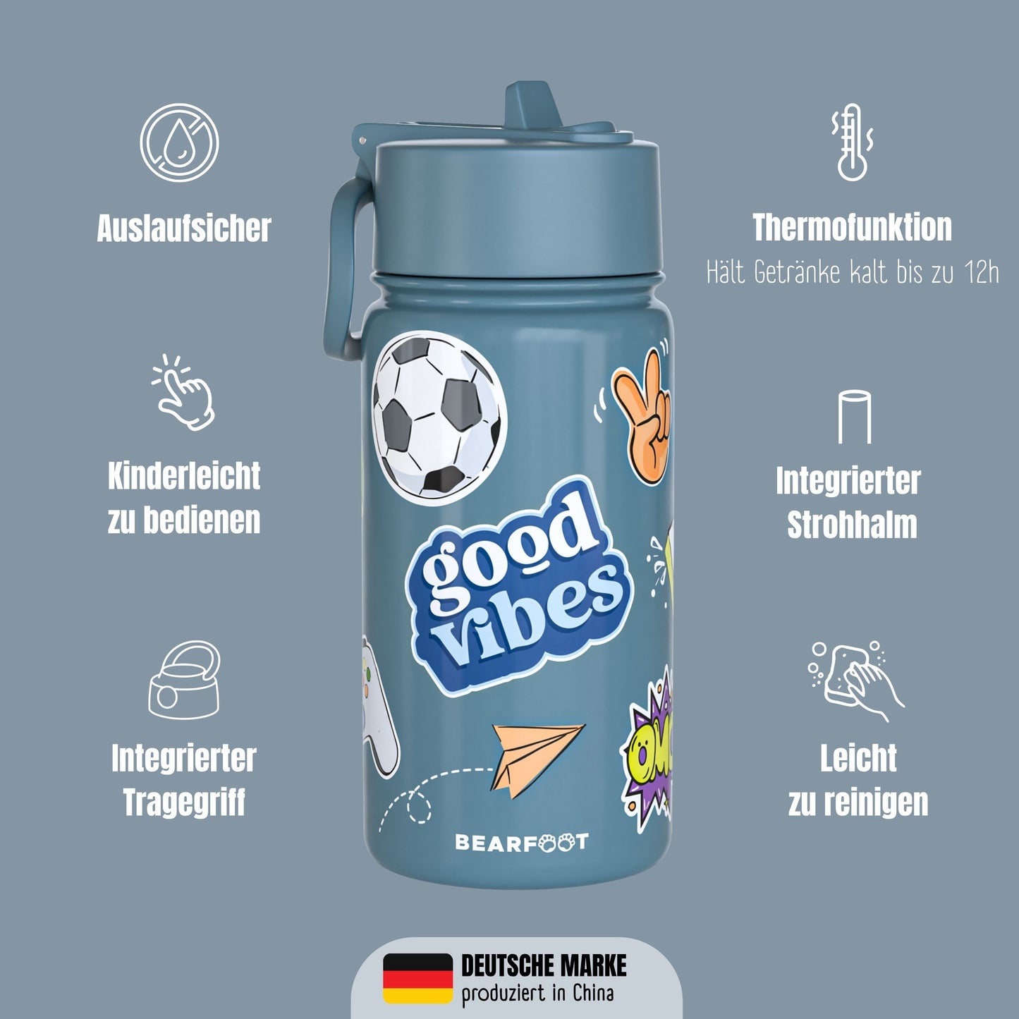 Thermo Kids' Stainless Steel Water Bottle - Purple Sticker