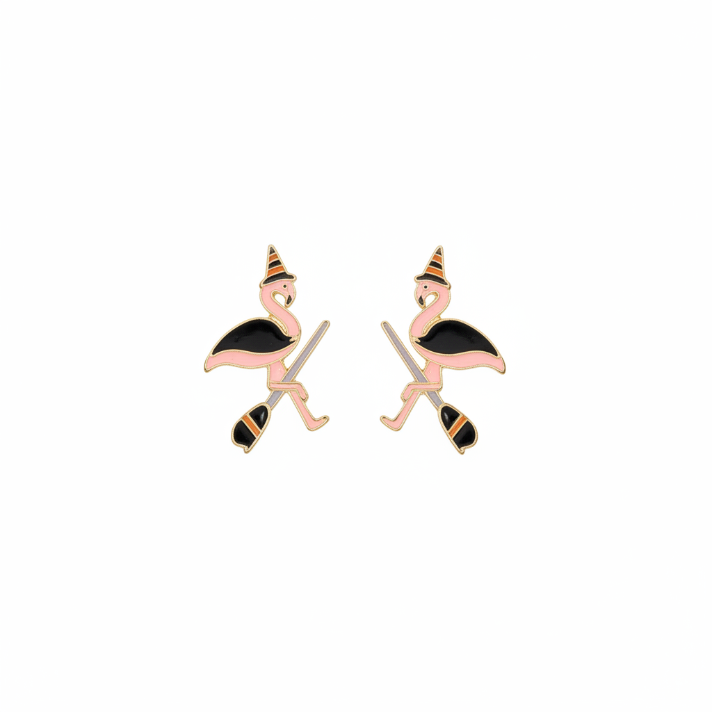 Halloween Flamingo Oorbellen - Heks