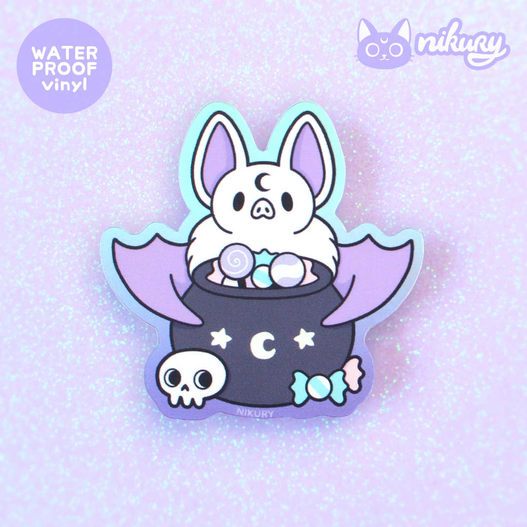 Pegatina holográfica de murciélago brujo