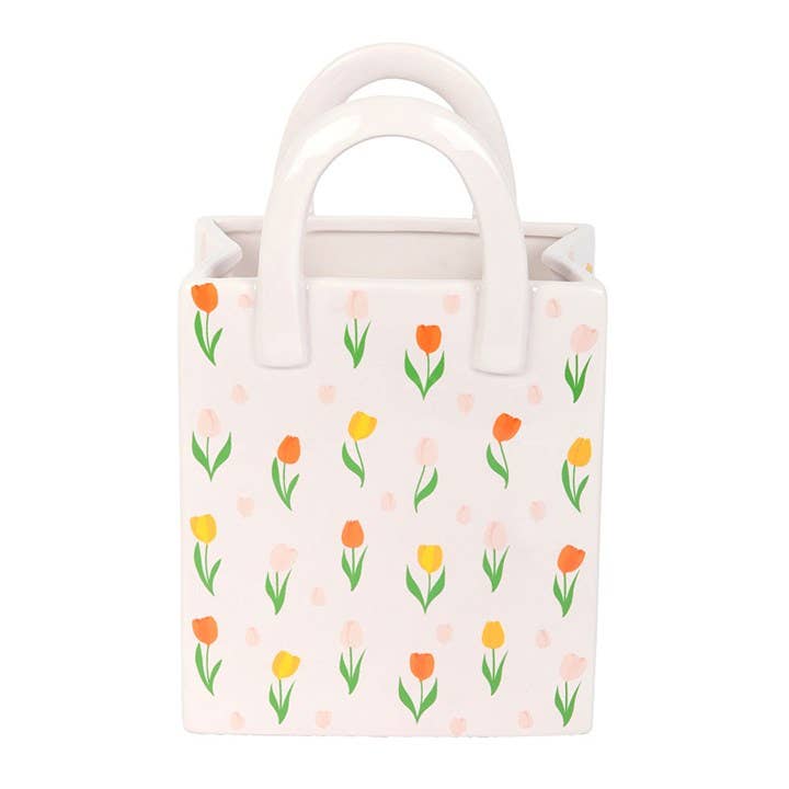 Vase en Forme de Sac en Céramique à Motif de Tulipe pour Fleurs de Printemps