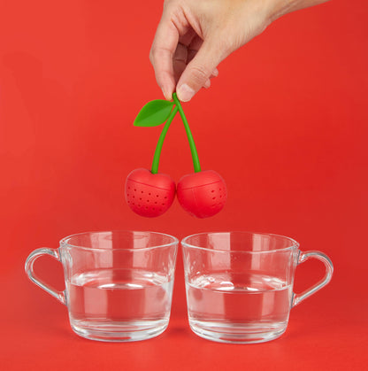 Infusore per tè in silicone rosso ciliegia doppio