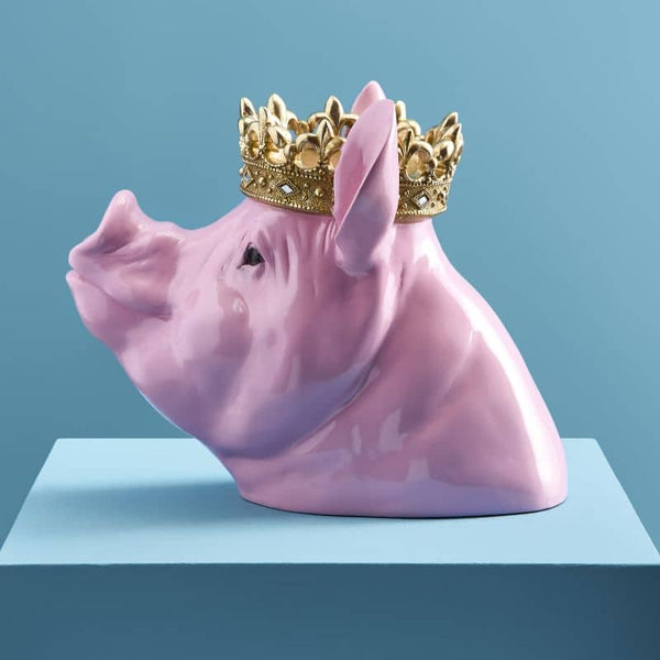Hucha Porky Mr. Krone, poliéster rosa, 34 x 24 x 28 cm