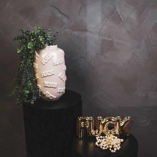 Jarrón - 'FUCK' - Cerámica - Beige - 17x17x27cm