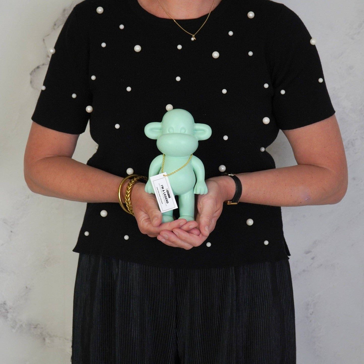 Ornament - Monkey Figurine 'The Legend' - Polyresin - Mint Green - 11x7x19cm