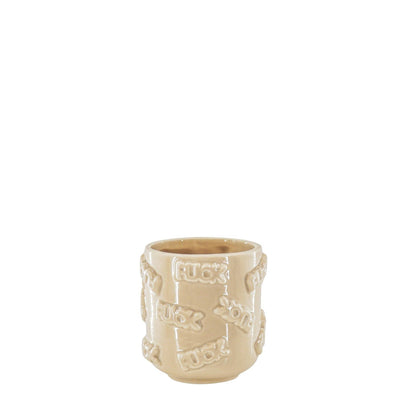 Pot - 'FUCK' - Céramique - Beige - 11x11x11,5cm