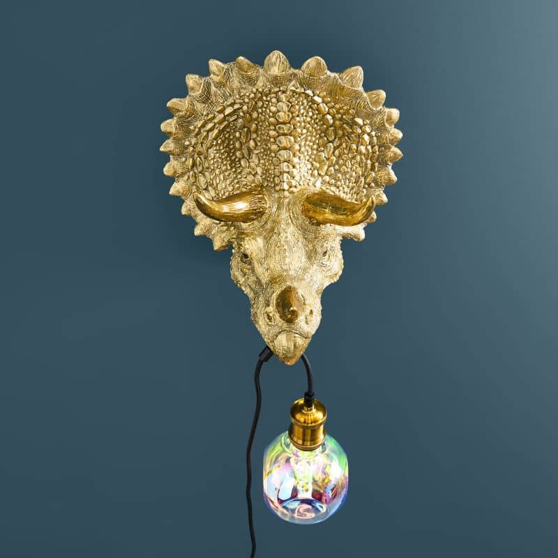 Candeeiro de parede Triceratops Cera Gold, resina, 31,5 x 28,5 cm