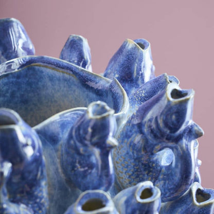 Vase banc de poissons, grès bleu, 24 x 24 x 32 cm