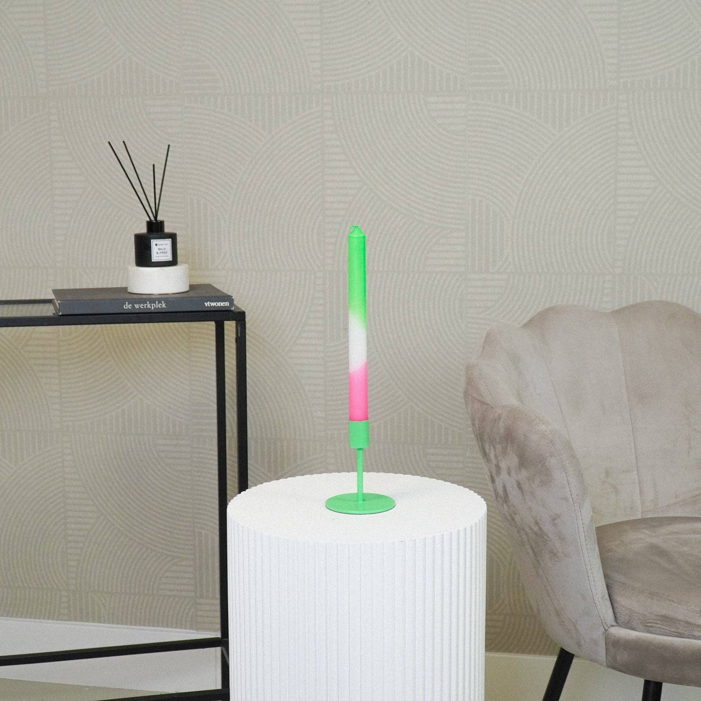 Bougeoir - Basique - Métal - Vert Néon - 8x8x10cm