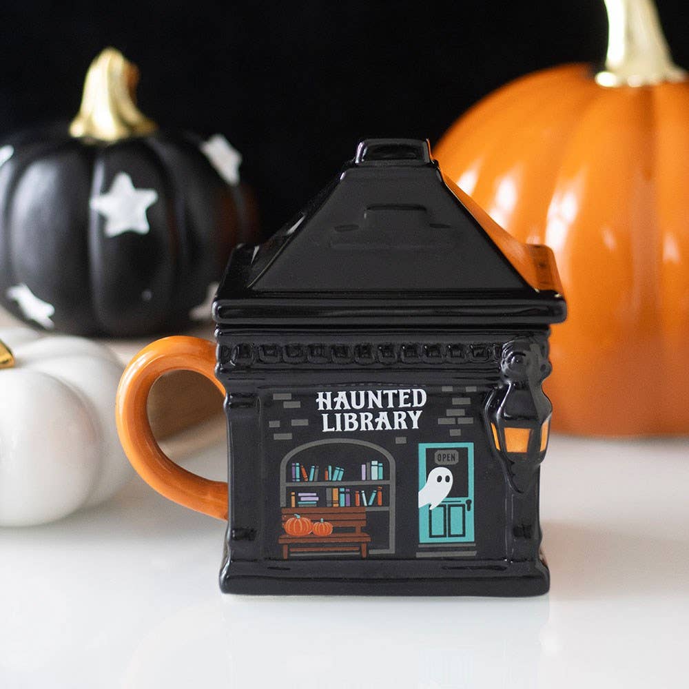 Mug à couvercle Bibliothèque hantée pour Halloween