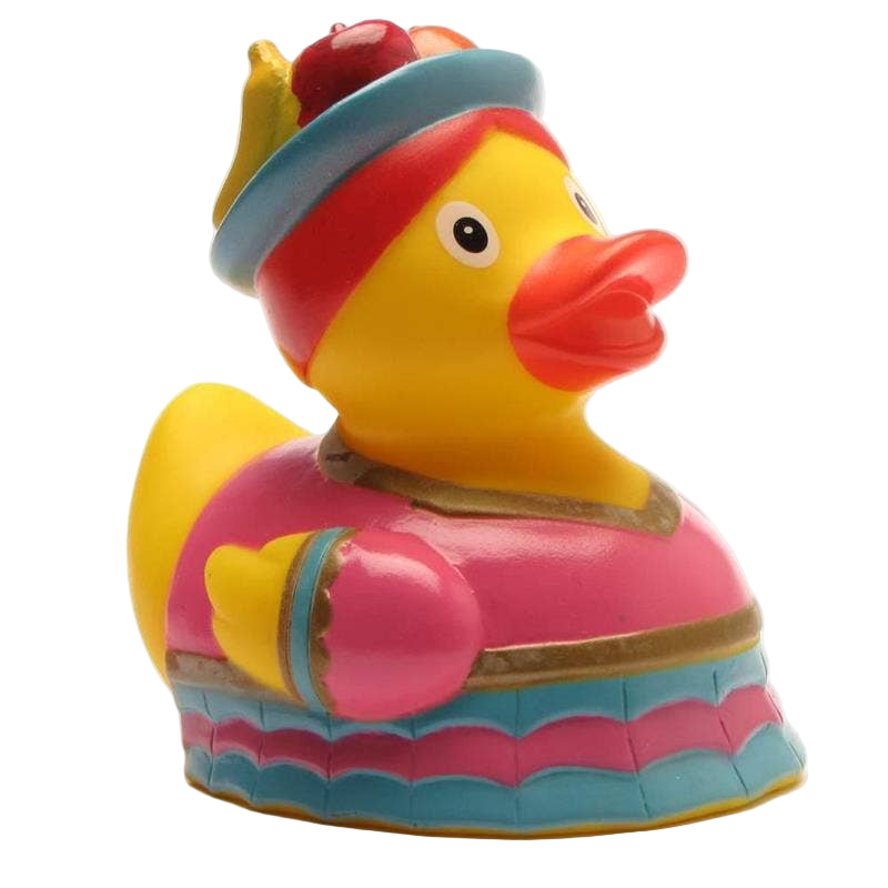 Pato con sombrero de fruta