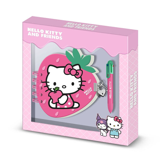 Paquete de diario de Hello Kitty Strawberry + bolígrafo de 6 colores