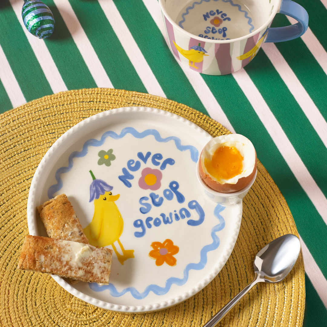 Plato de pato y huevera “Nunca dejes de crecer”