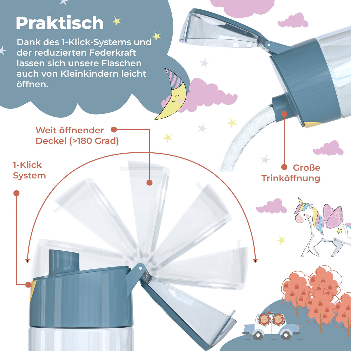Trinkflasche Kinder, leichte Wasserflasche - Traktor Fuchs