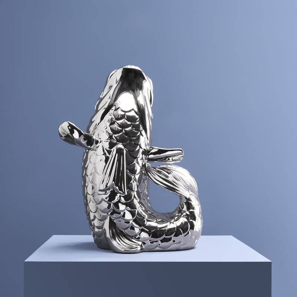 Escultura/jarrón de pez Blubb, gres plateado
