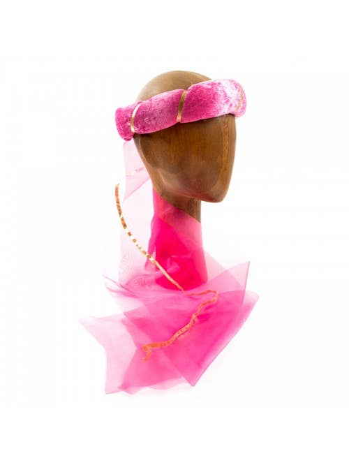BANDEAU DE PRINCESSE EN VELOURS ROSE COURONNE - KALID MEDIEVAL