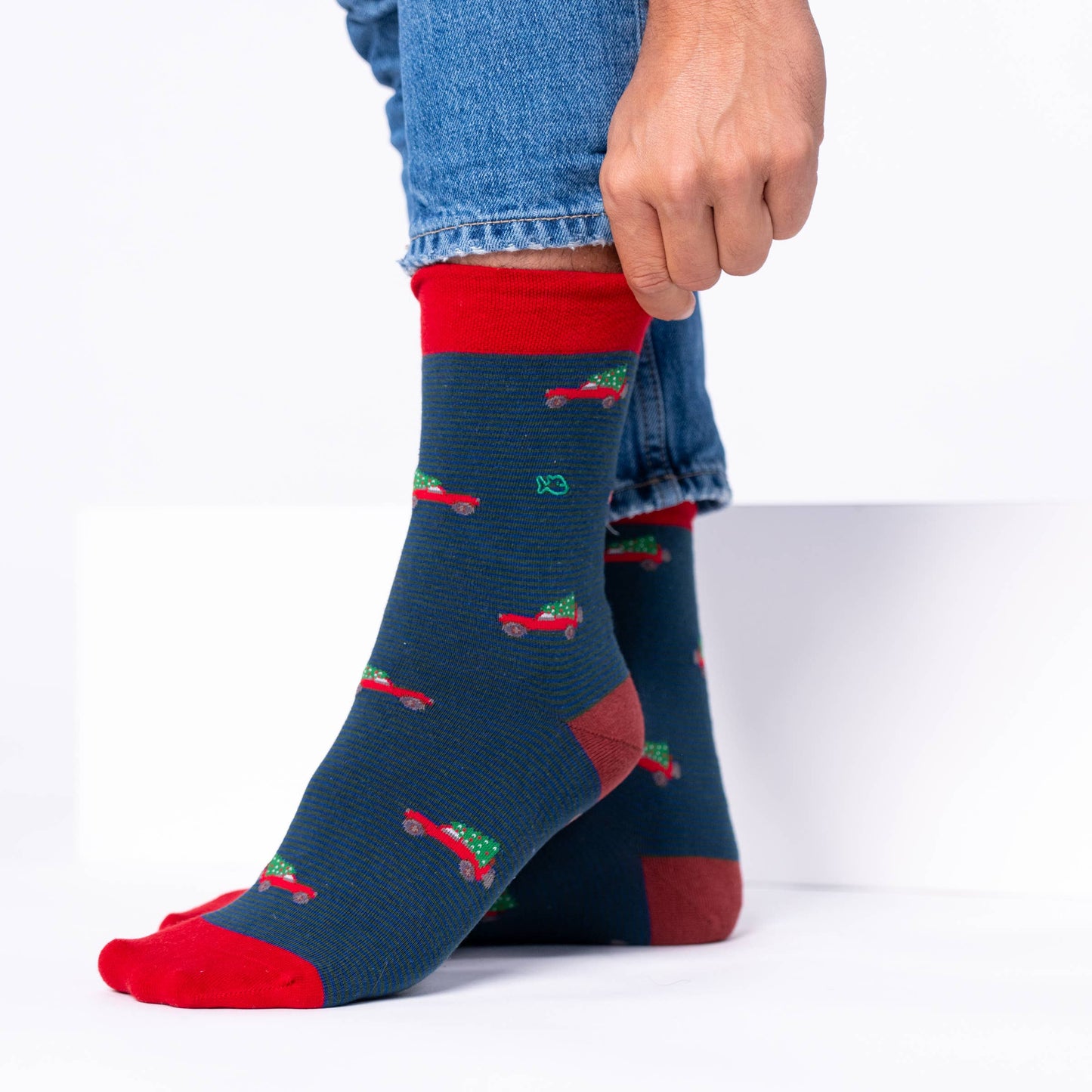 Calcetines de algodón peinado con estampado de jeep navideño