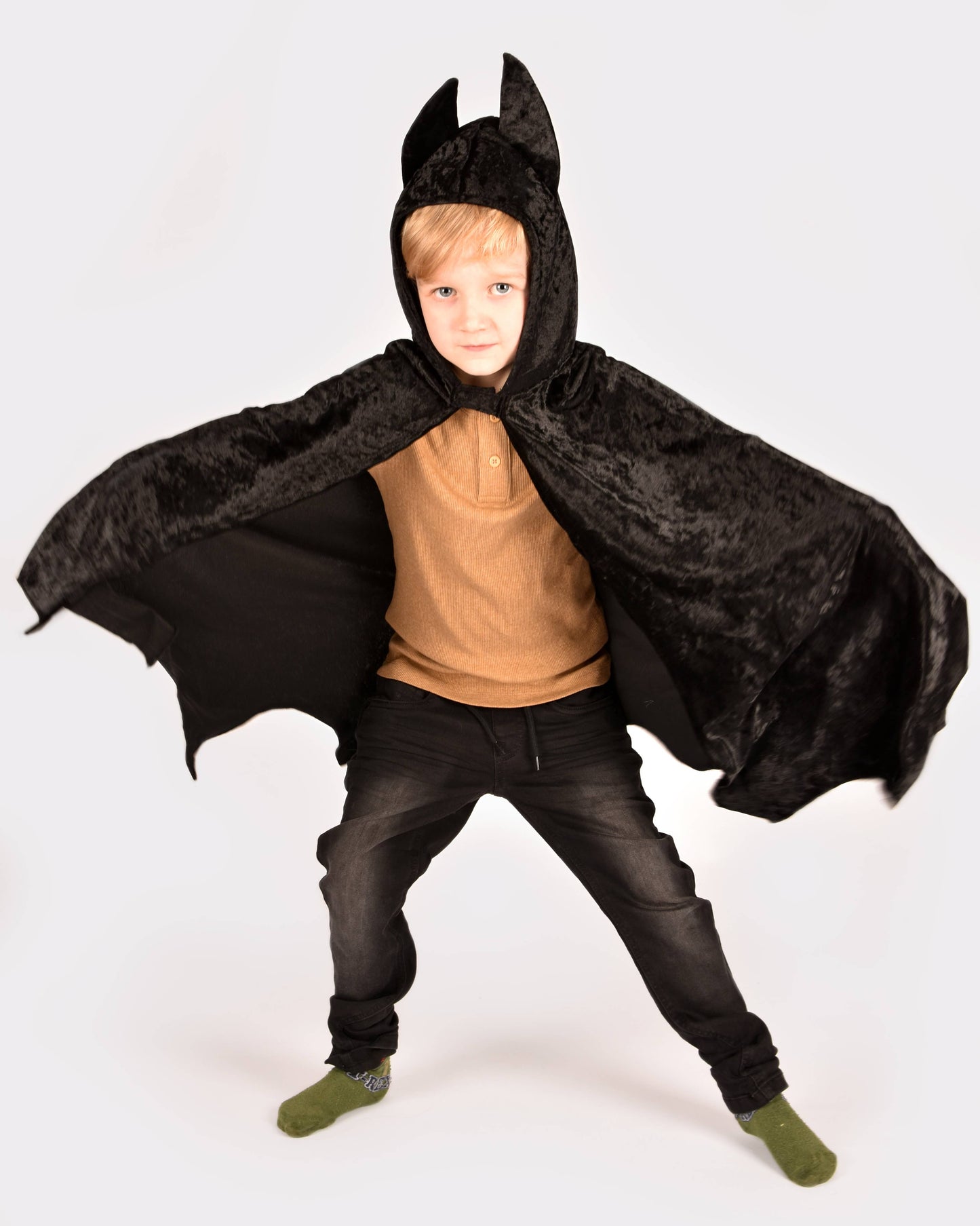 Cape de chauve-souris en velours noire 98-128 cl 3-8 ans