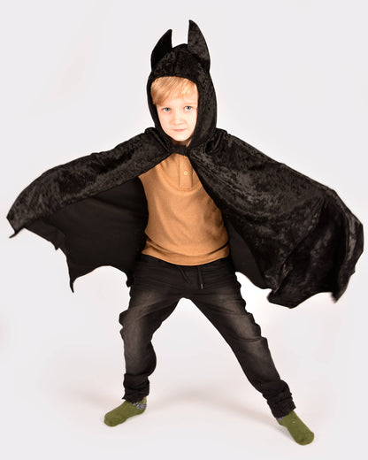 Cape de chauve-souris en velours noire 98-128 cl 3-8 ans