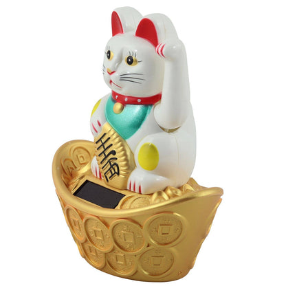 Chat chanceux solaire blanc 14cm