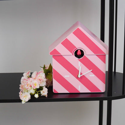 Clock - Cuckoo wall clock - Striped/Pink pattern - 24x27x9cm