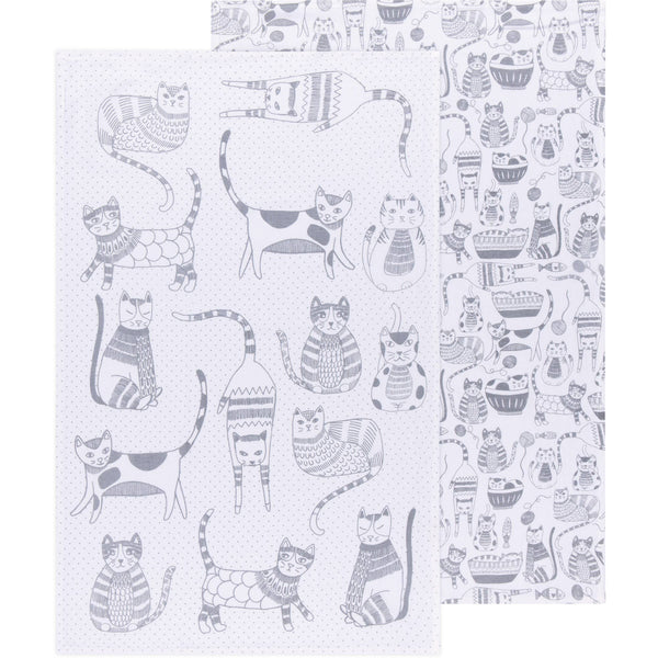 Set di 2 strofinacci da cucina con stampa di gatti, colore grigio Londra