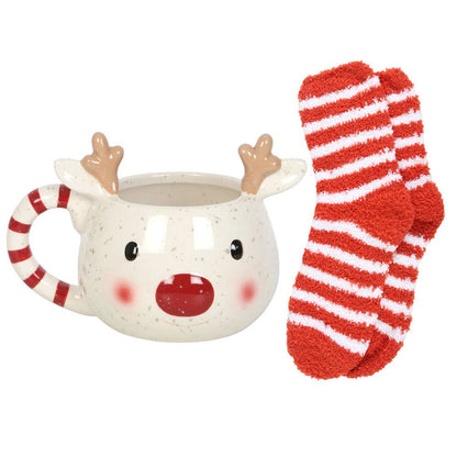 Ensemble tasse et chaussettes de Noël Rudolph Reindeer