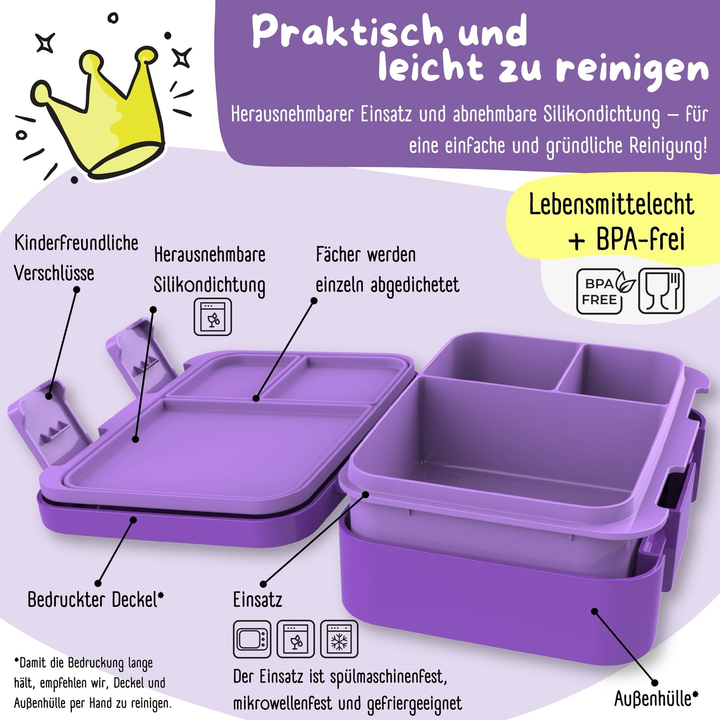 Lunch box with compartments, lightweight & leak-proof - Unicorn GLOW