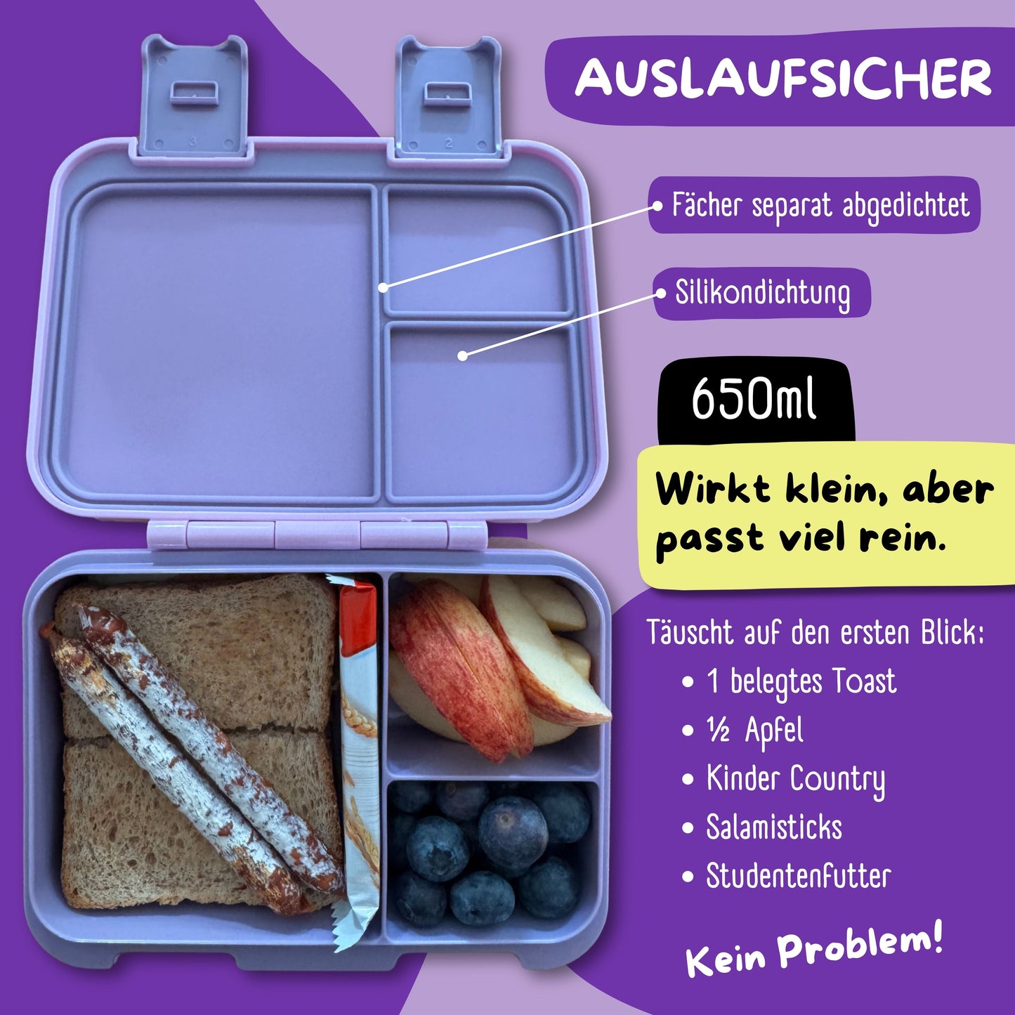 Lunch box with compartments, lightweight & leak-proof - Unicorn GLOW