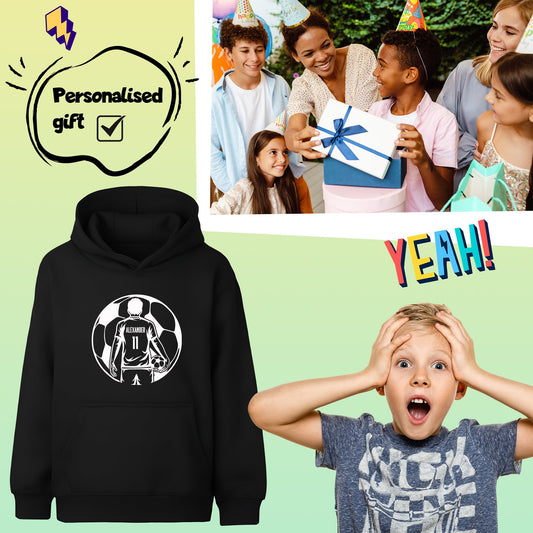 Fringoo football Sweat à capuche noir garçon Cotton Rich Soft Hooded Sweatshirt- football Ball noir