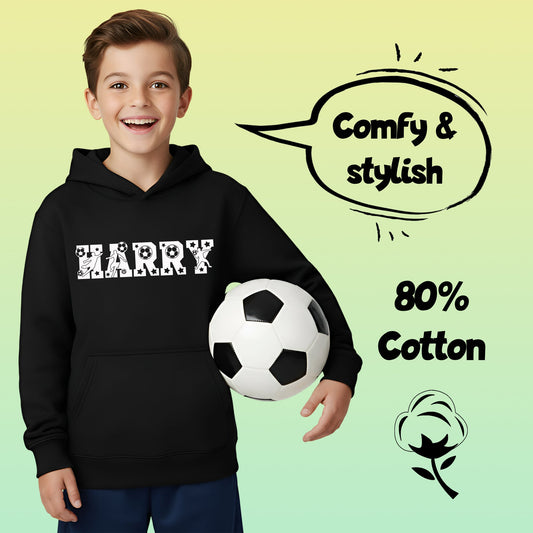 Fringoo football Sweat à capuche noir garçon Cotton Rich Soft Hooded Sweatshirt- football Alphabet noir